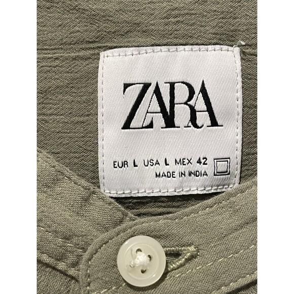 Zara Green Button‎ Down Shirt Size Large - Picture 3 of 4